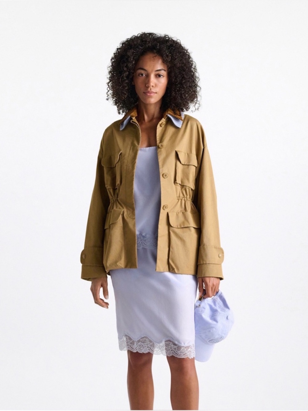 Casual Drawstring-Waist Utility Jacket in Mustard